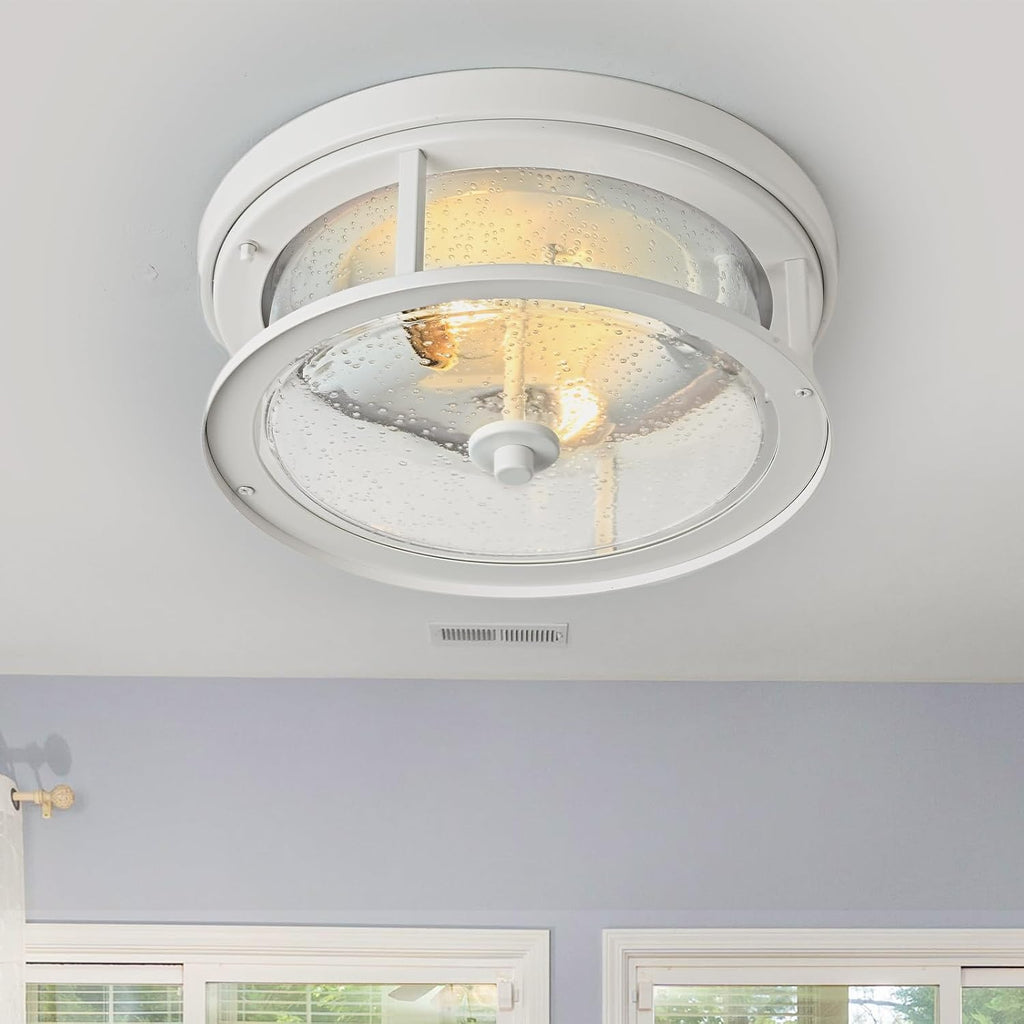 White Seeded Glass Flush Mount Ceiling Light Fixture