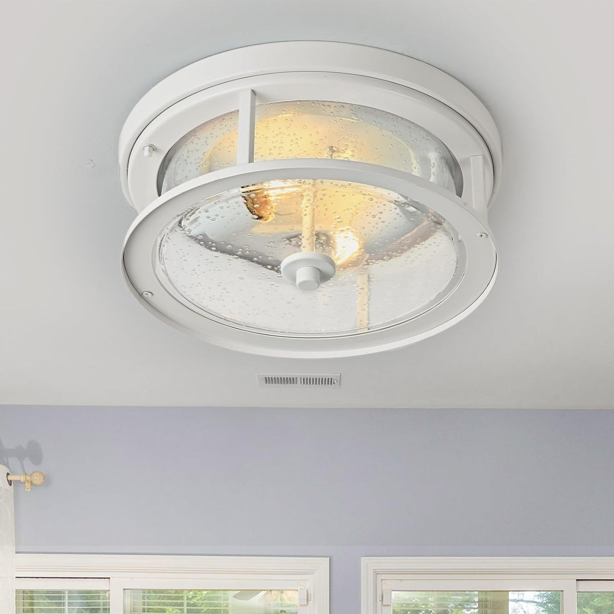 White Seeded Glass Flush Mount Ceiling Light Fixture