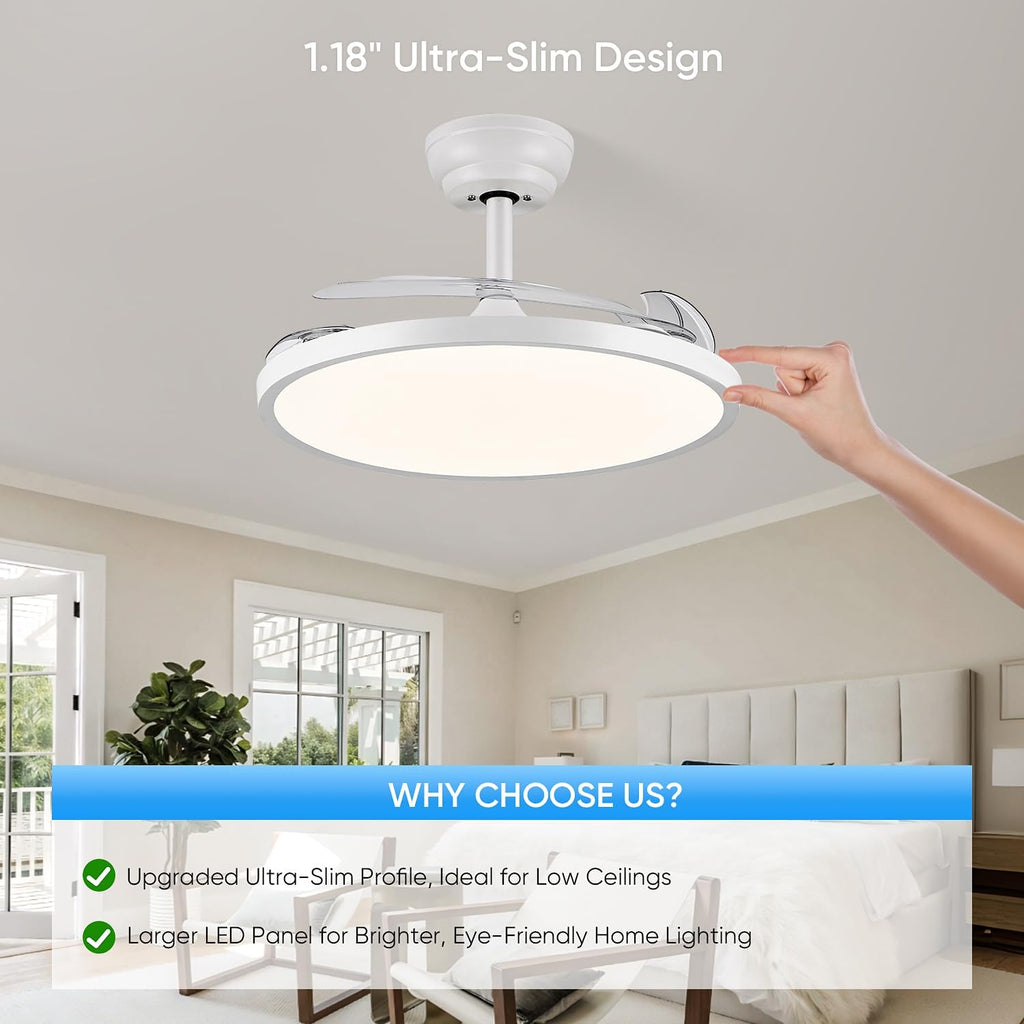 White Retractable Ceiling Fan With Light