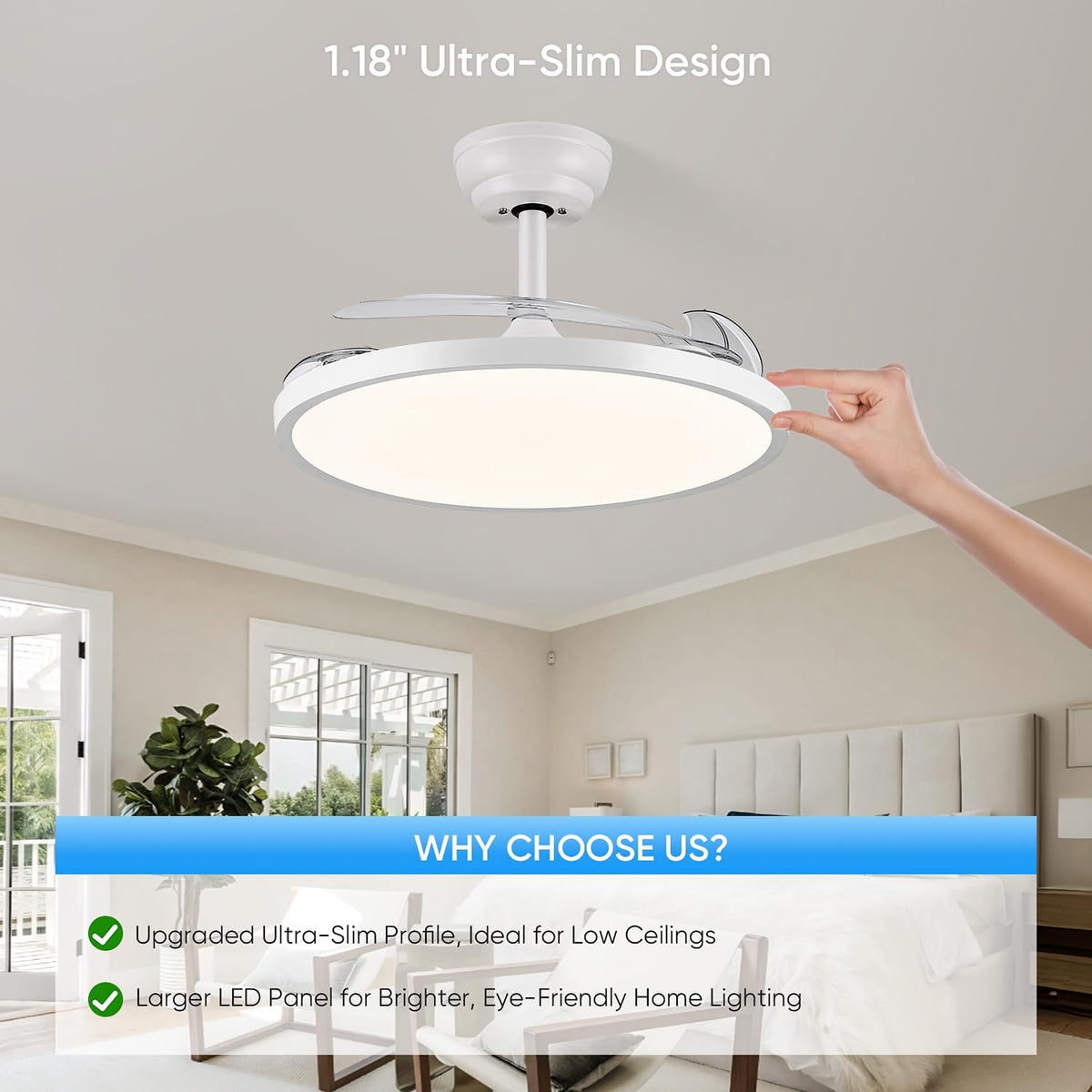 White Retractable Ceiling Fan With Light