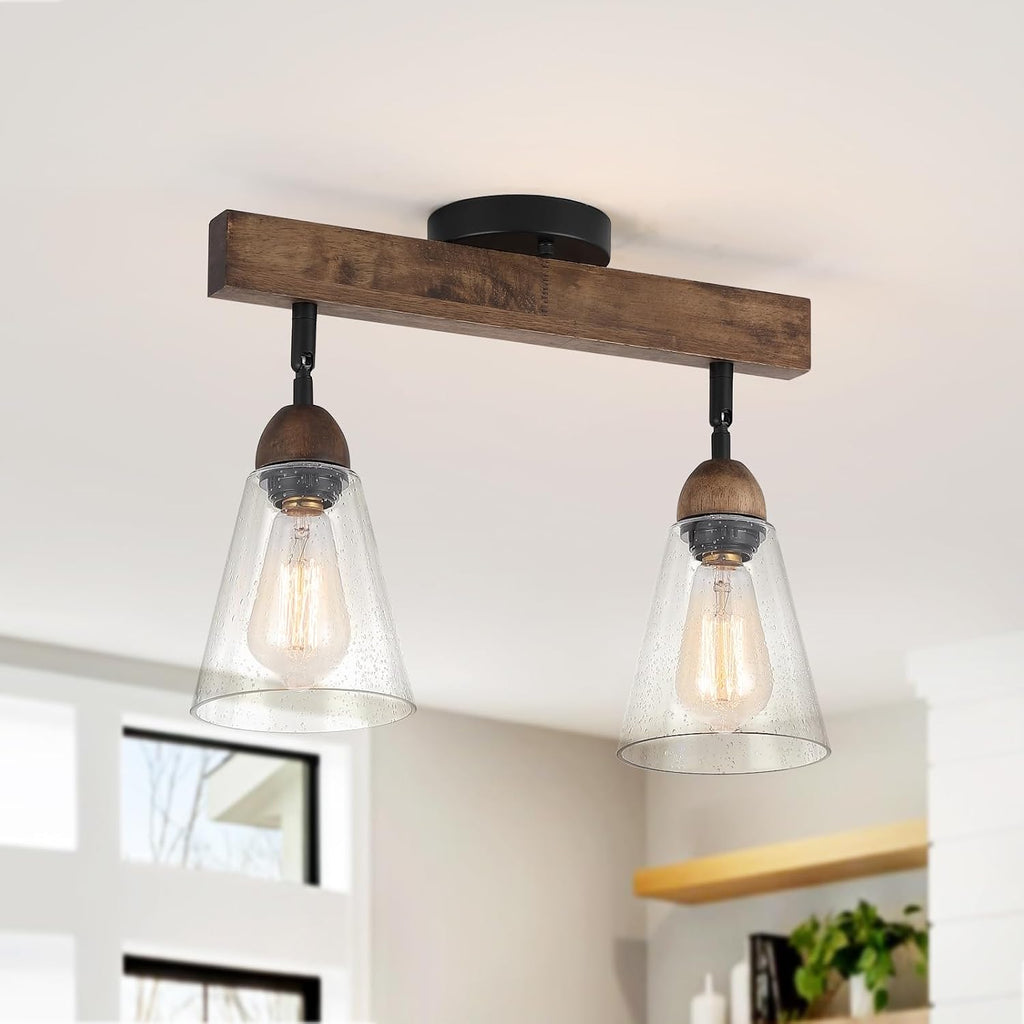 Farmhouse Wood Glass Ceiling Light Fixture