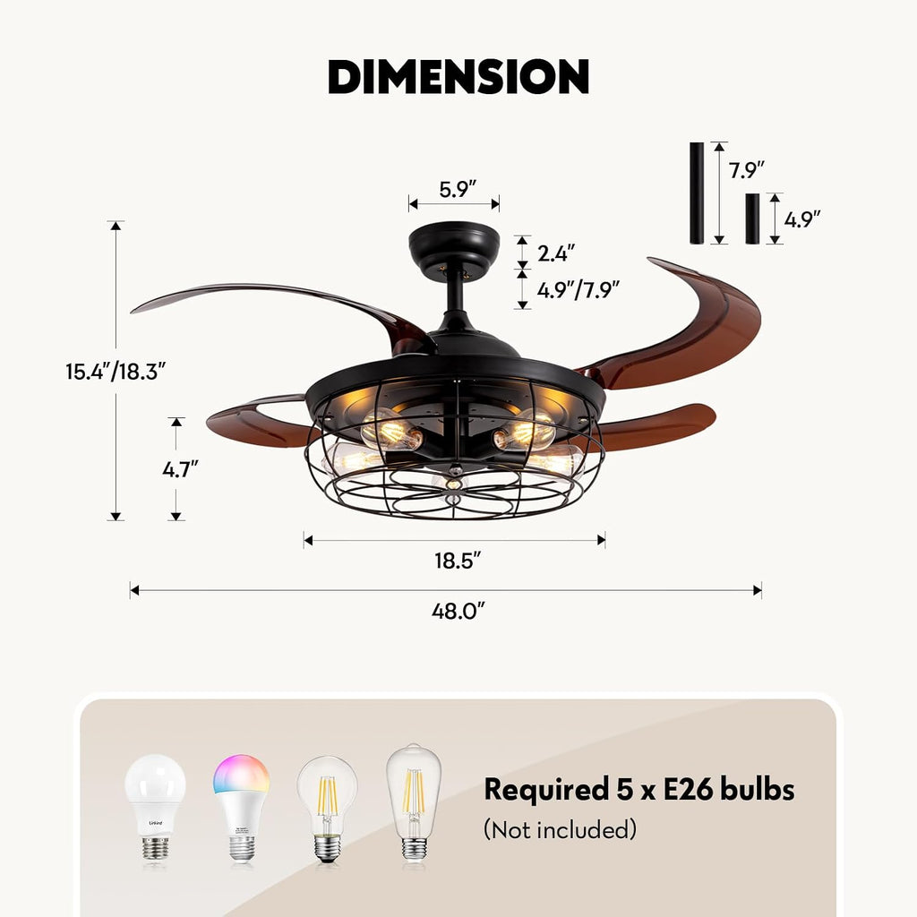 Rustic Retractable Ceiling Fan With Lights