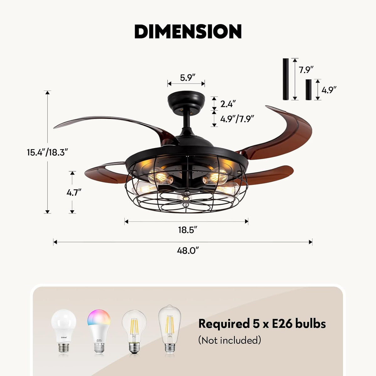 Rustic Retractable Ceiling Fan With Lights