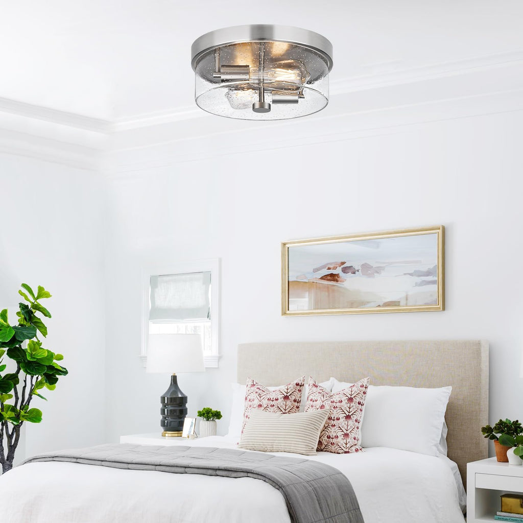 Brushed Nickel Seeded Glass Ceiling Light