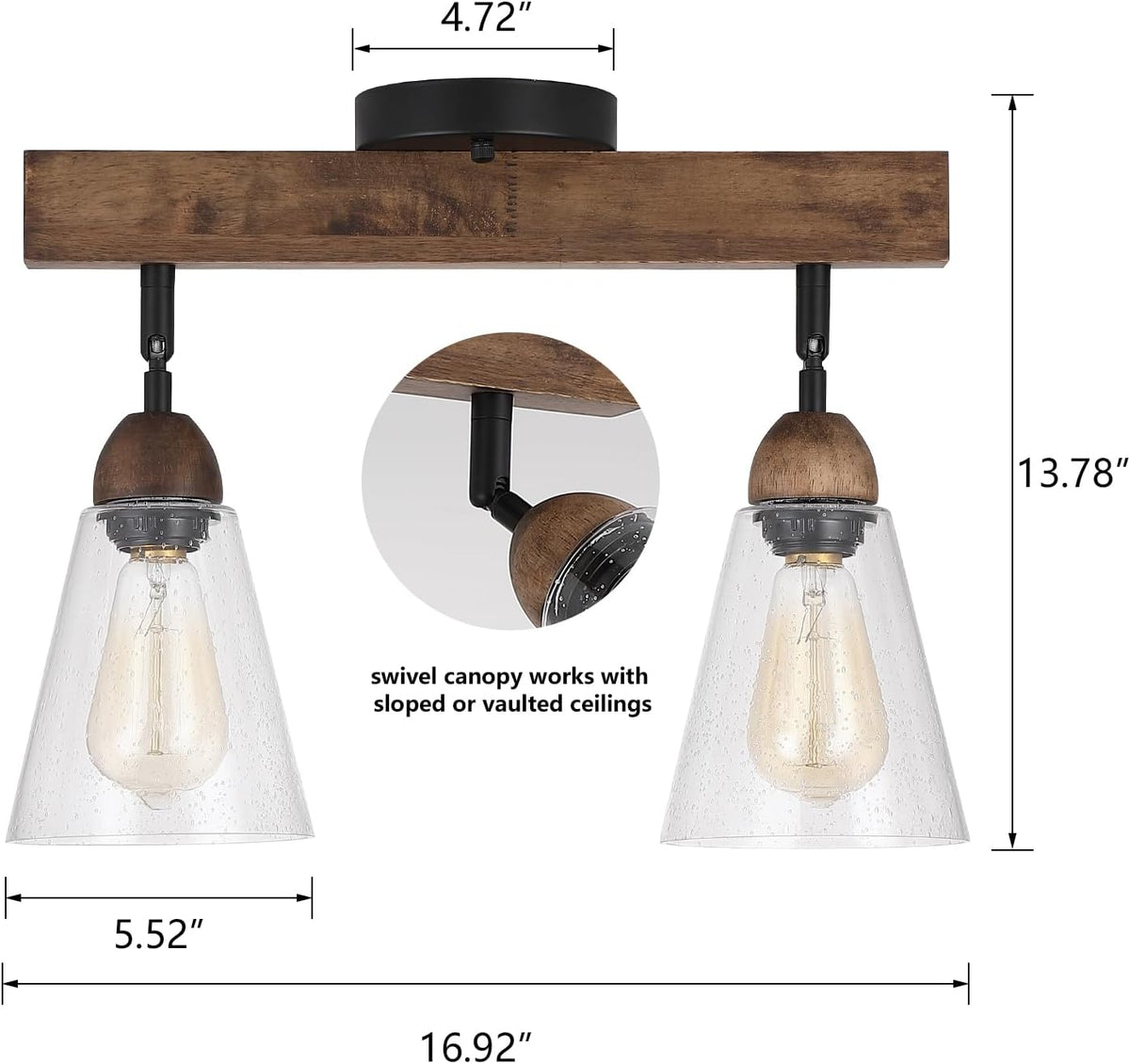 Farmhouse Wood Glass Ceiling Light Fixture