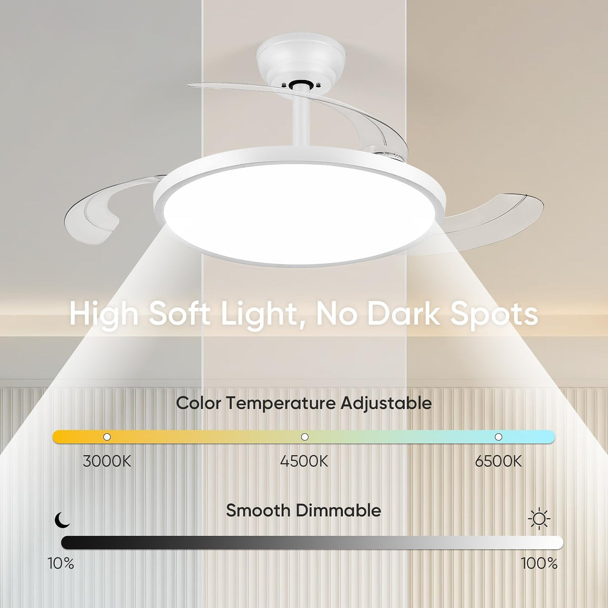 White Retractable Ceiling Fan With Light