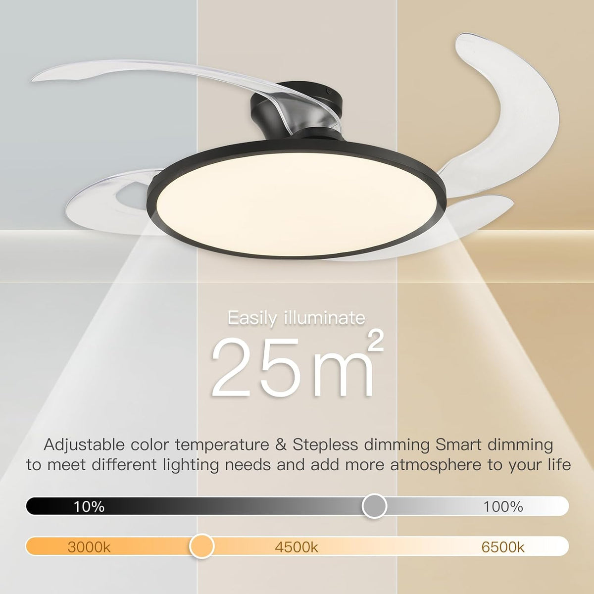 Black Retractable Ceiling Fan With Lights