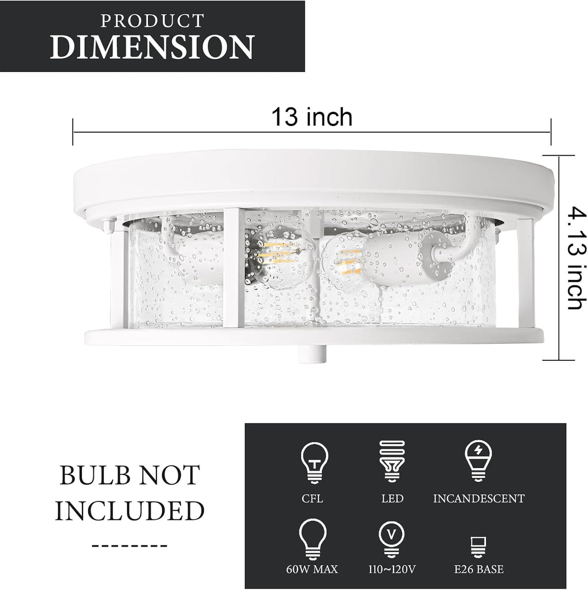 White Seeded Glass Flush Mount Ceiling Light Fixture
