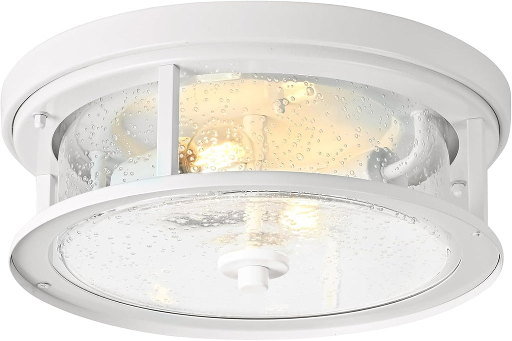 White Seeded Glass Flush Mount Ceiling Light Fixture