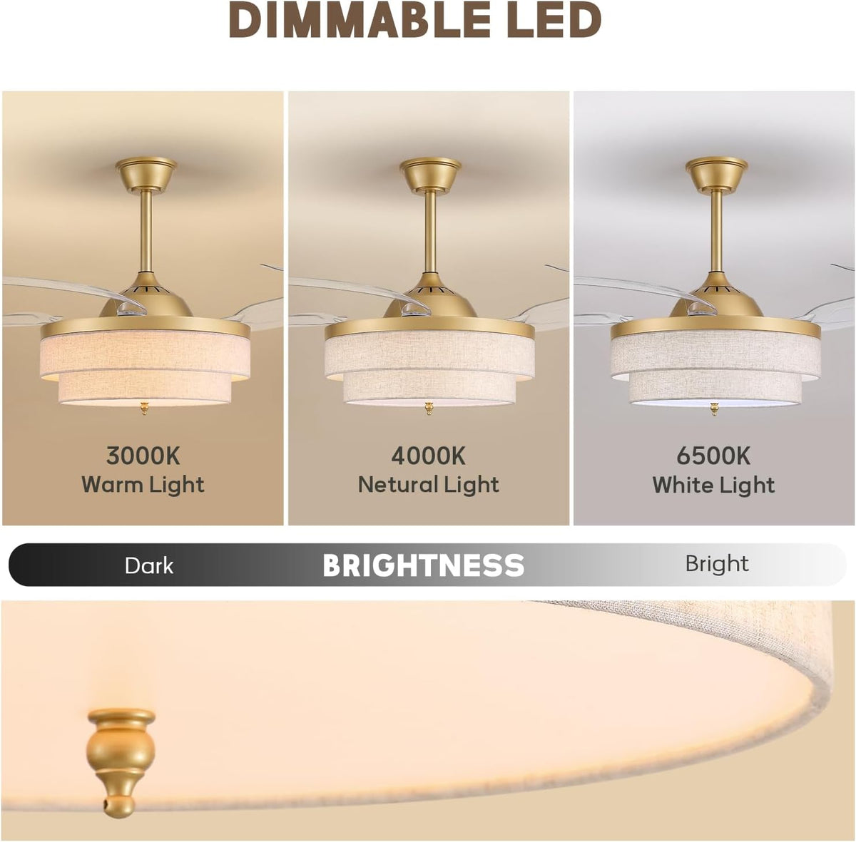 Gold Retractable Ceiling Fan With Lights