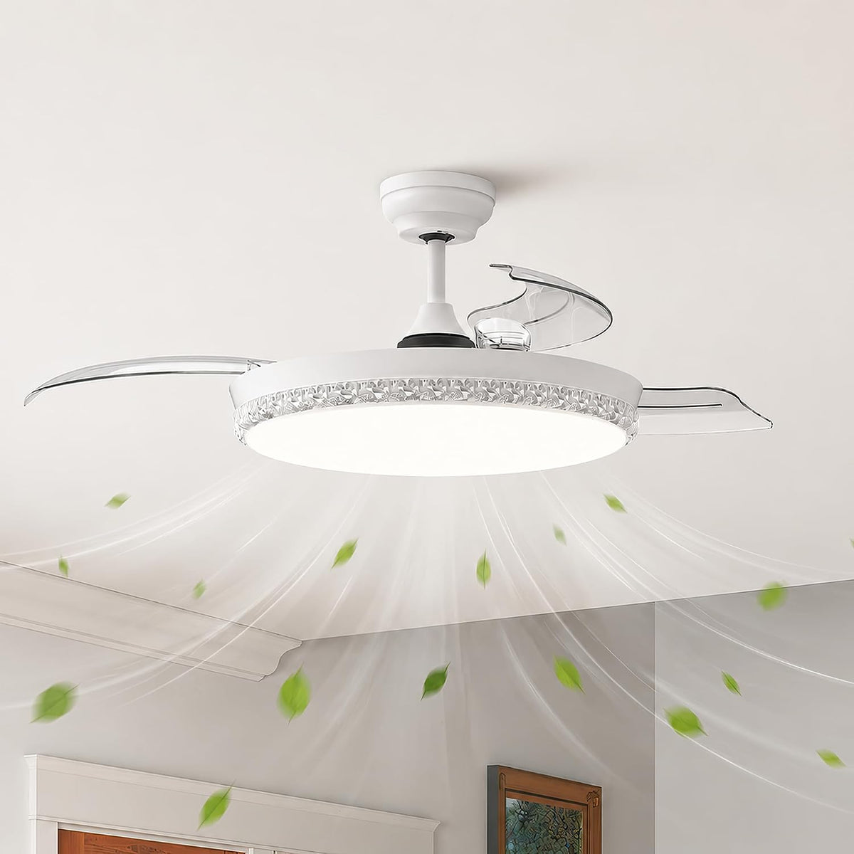 Retractable Ceiling Fan With Light Remote