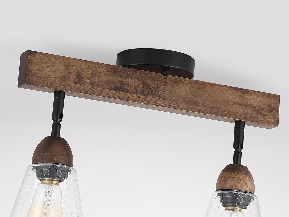 Farmhouse Wood Glass Ceiling Light Fixture