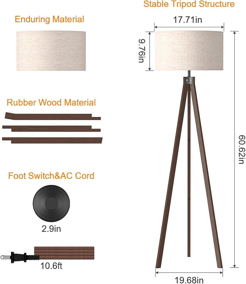 Mid‑Century Tripod Floor Lamp for Living Room
