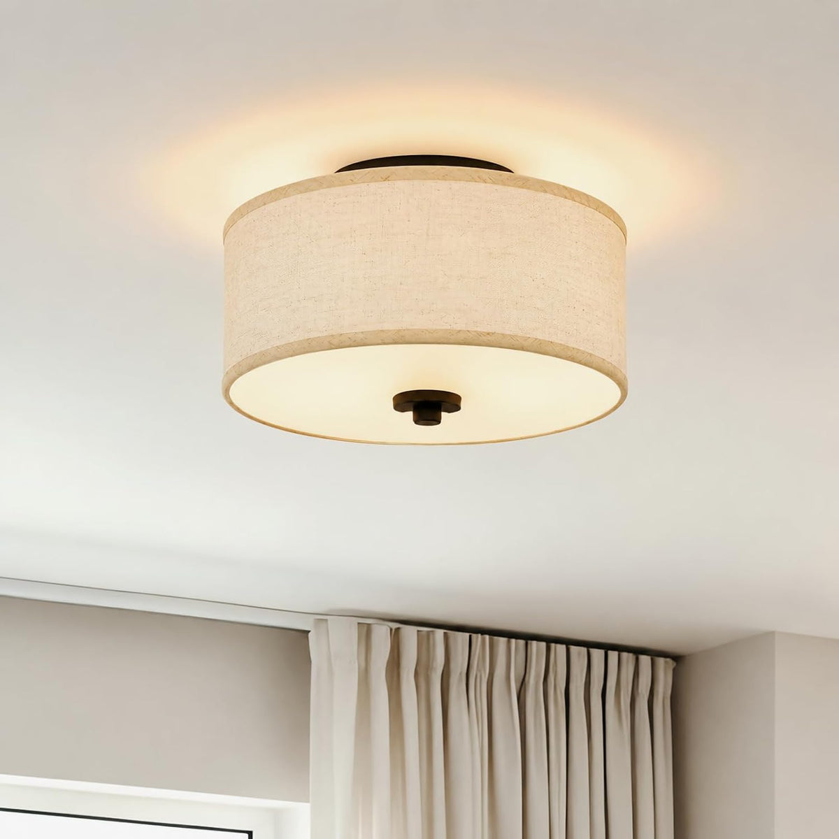 Farmhouse Flush Mount Ceiling Light Linen Shade