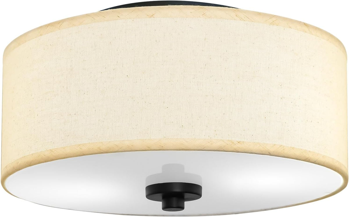 Farmhouse Flush Mount Ceiling Light Linen Shade