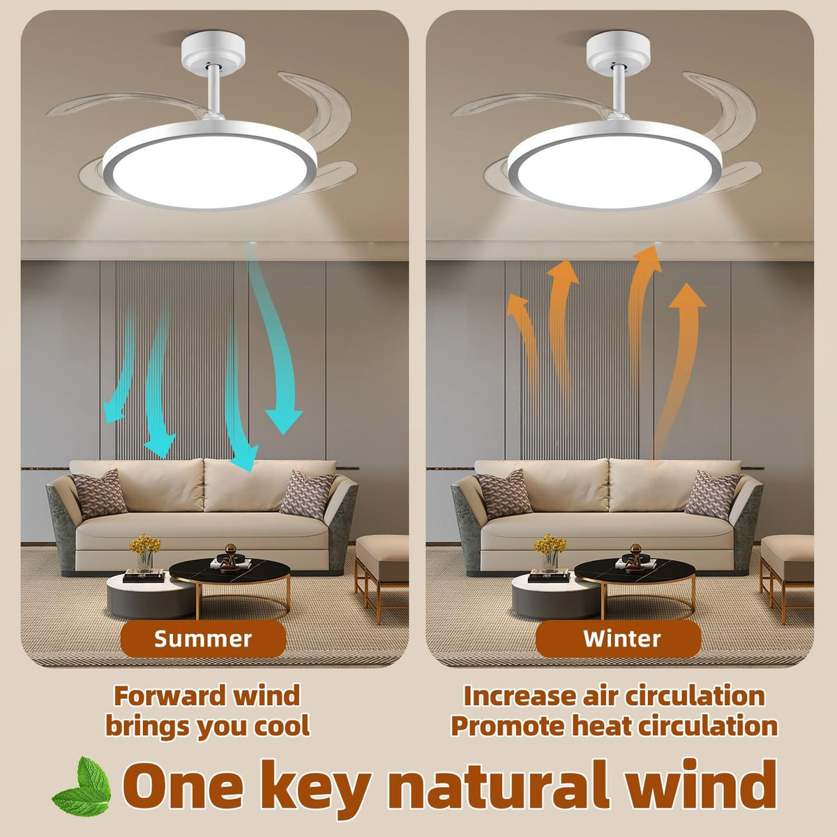 Smart Retractable Ceiling Fan With Lights