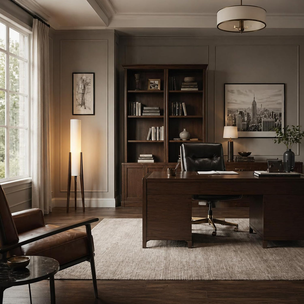 Walnut Wood Tripod Floor Lamp for Living Room