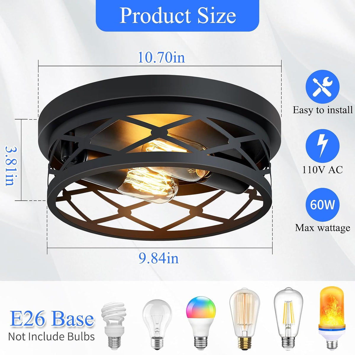 Farmhouse Black Flush Mount Ceiling Light