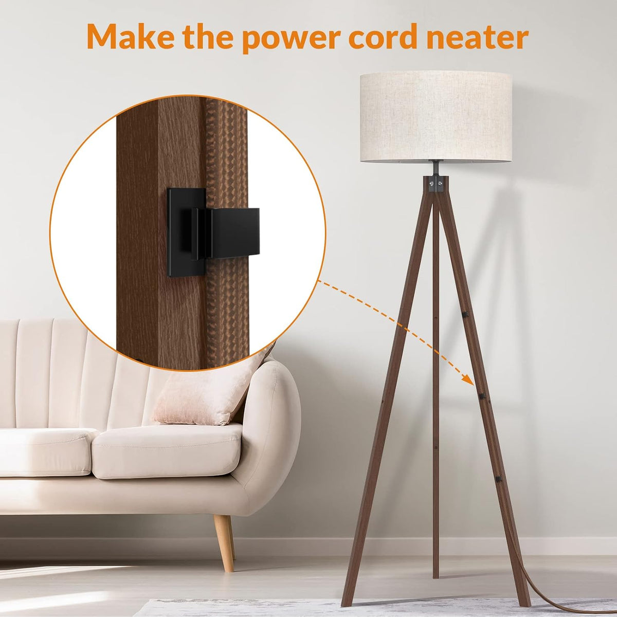 Mid‑Century Tripod Floor Lamp for Living Room