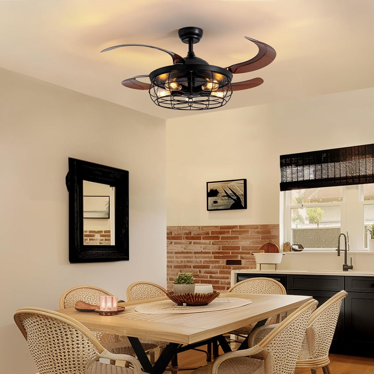 Rustic Retractable Ceiling Fan With Lights