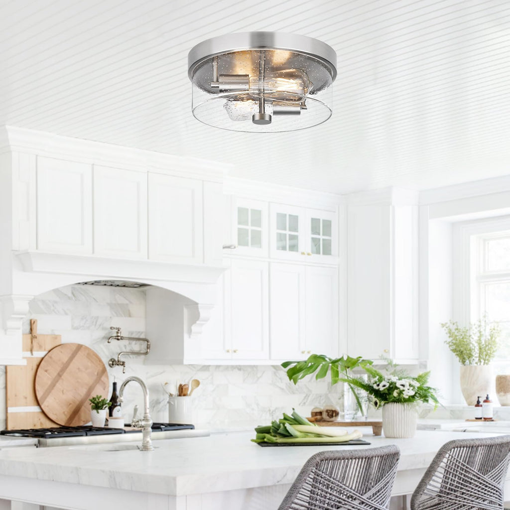 Brushed Nickel Seeded Glass Ceiling Light