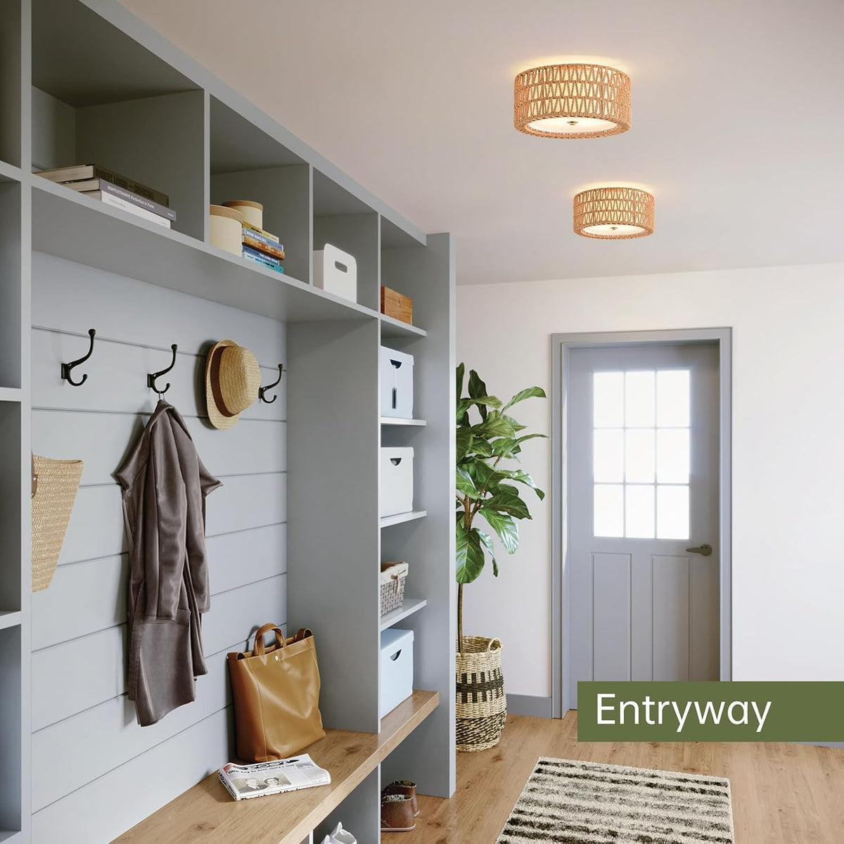 Boho Rattan Flush Mount Ceiling Light Fixture