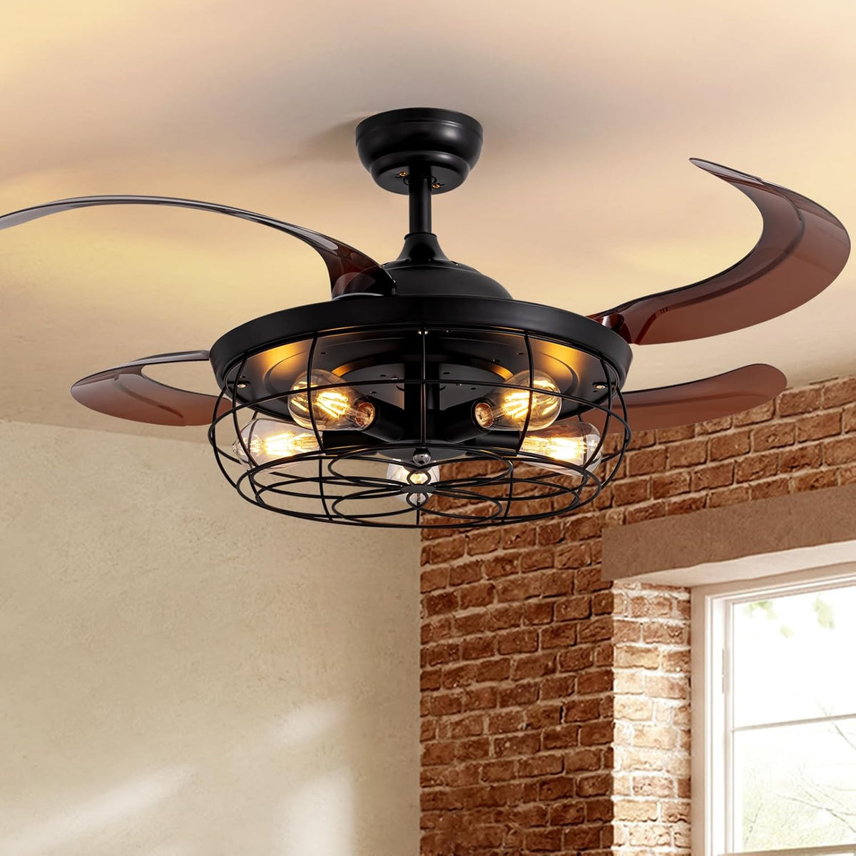 Rustic Retractable Ceiling Fan With Lights