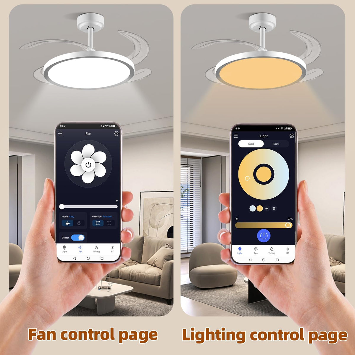 Smart Retractable Ceiling Fan With Lights