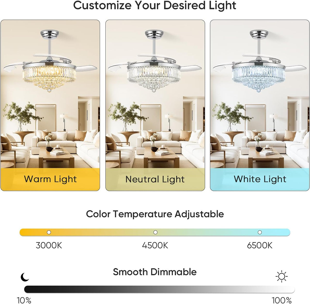 Crystal Retractable Ceiling Fan With Lights