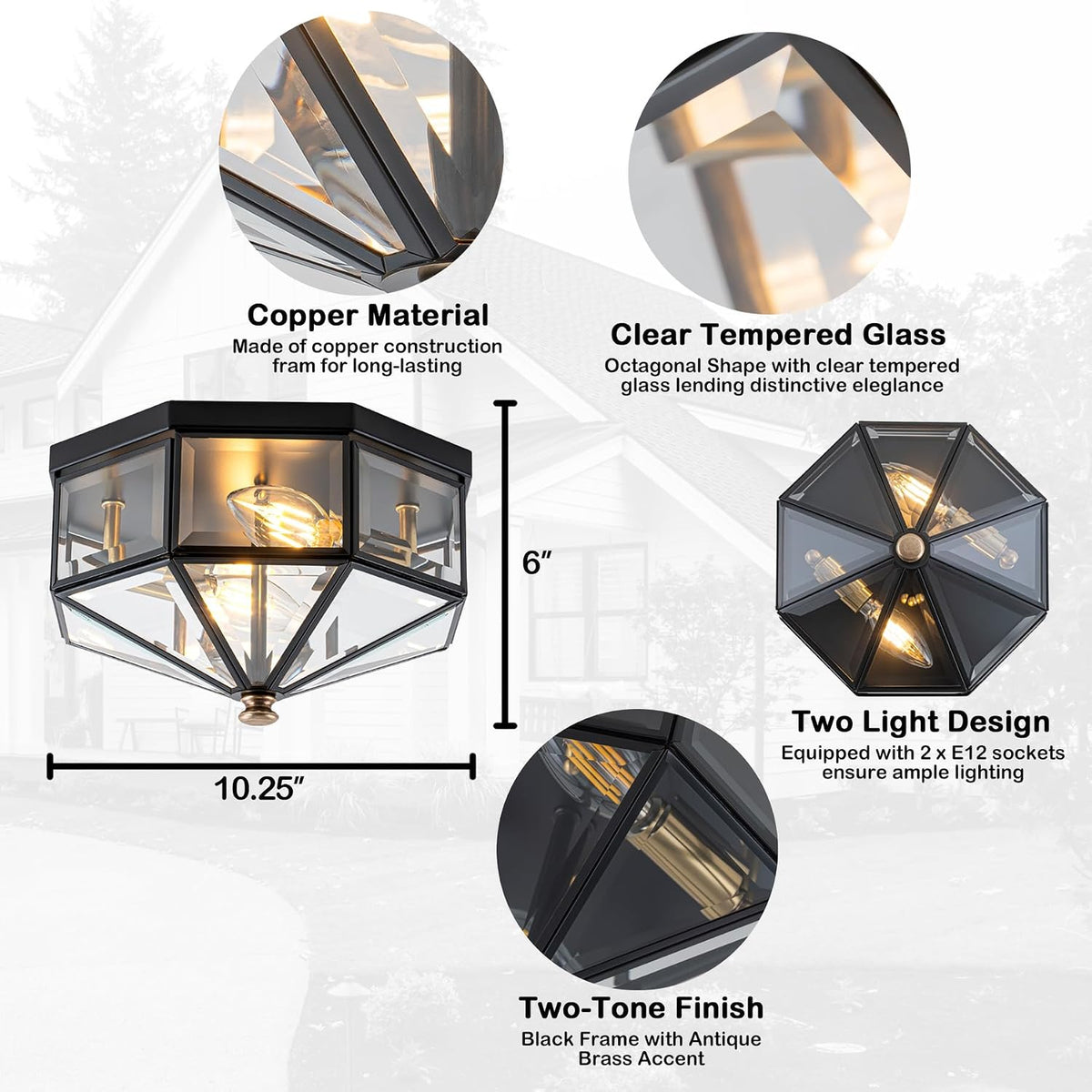 Copper Outdoor Flush Mount Ceiling Light Fixture