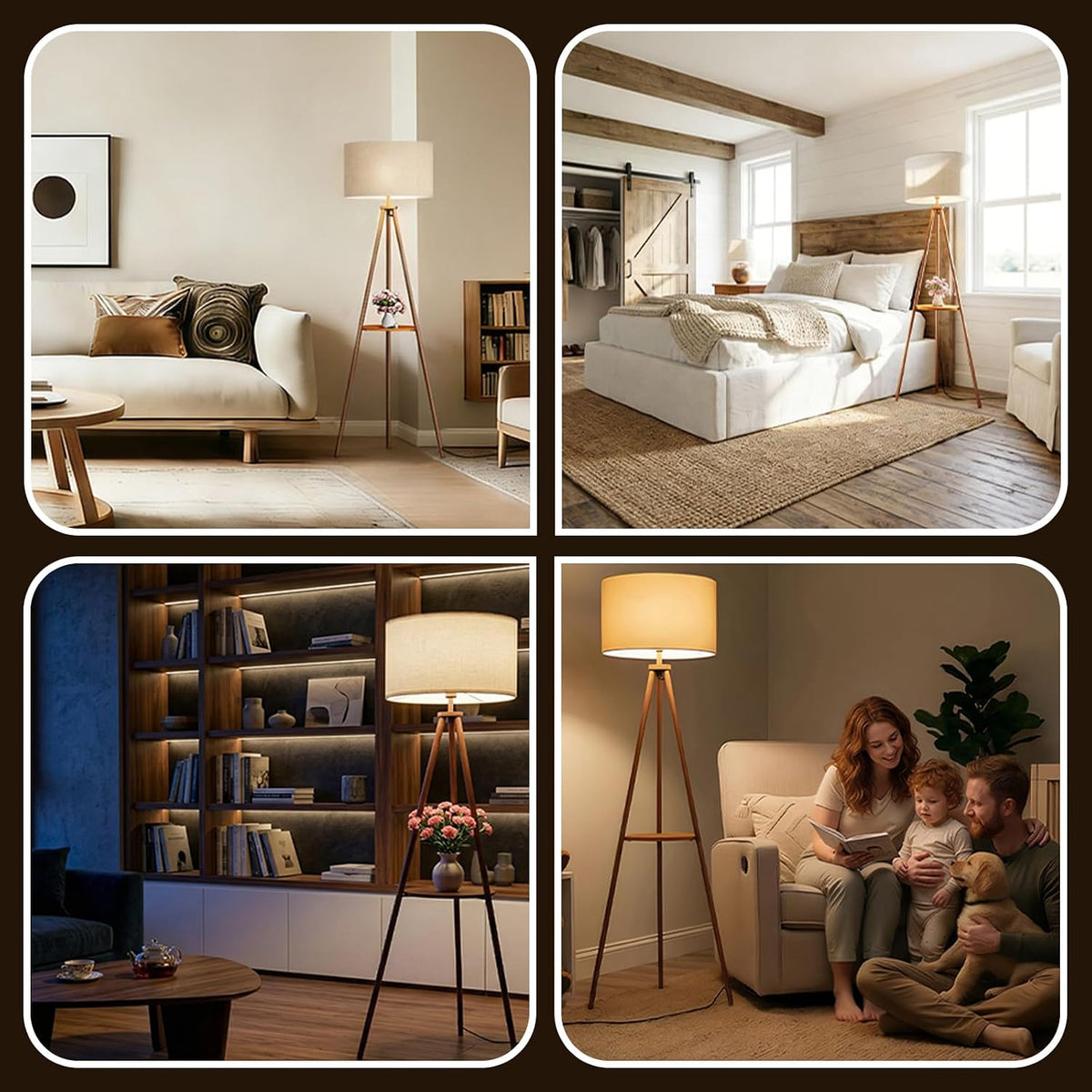 Mid‑Century Tripod Floor Lamp With Shelf Remote‑Controlled