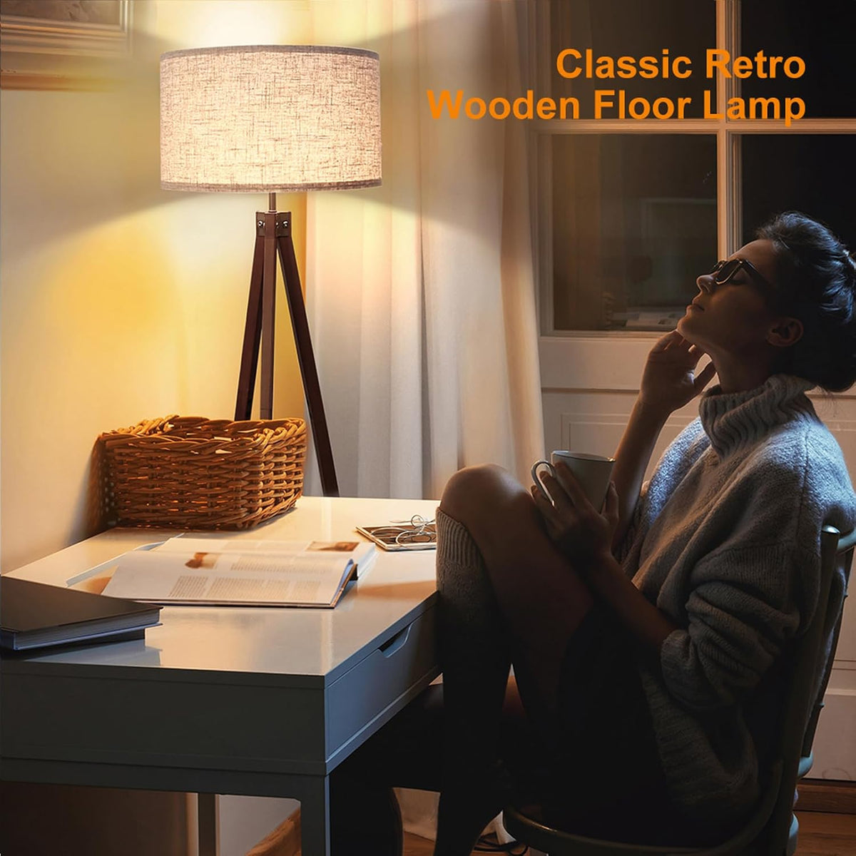 Mid‑Century Tripod Floor Lamp for Living Room