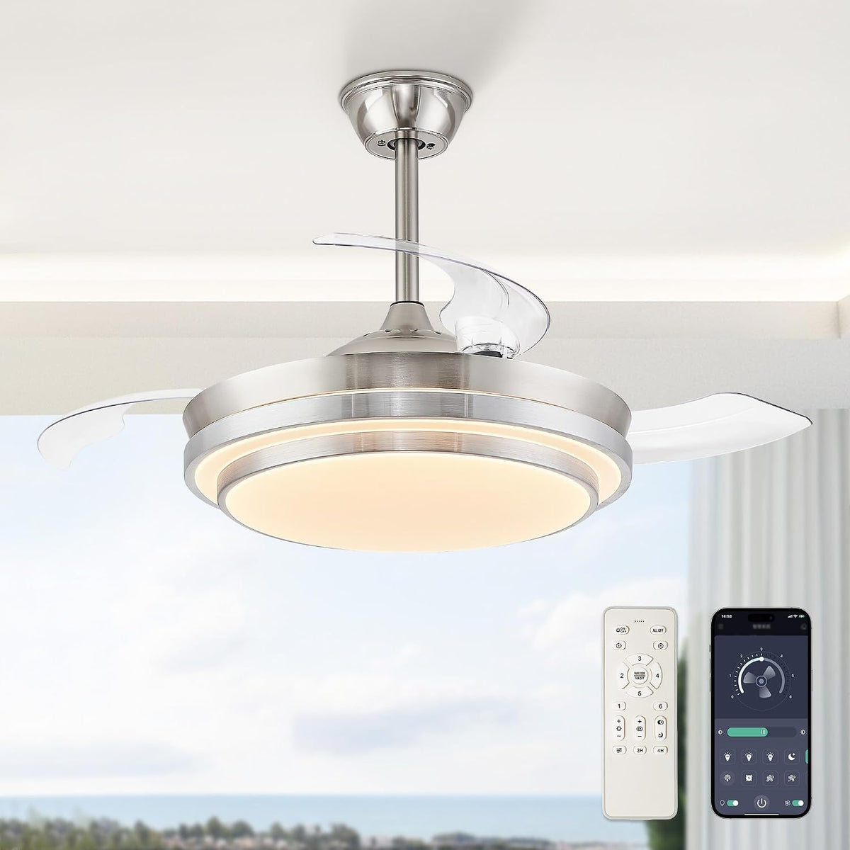 Retractable Ceiling Fan With Light Remote