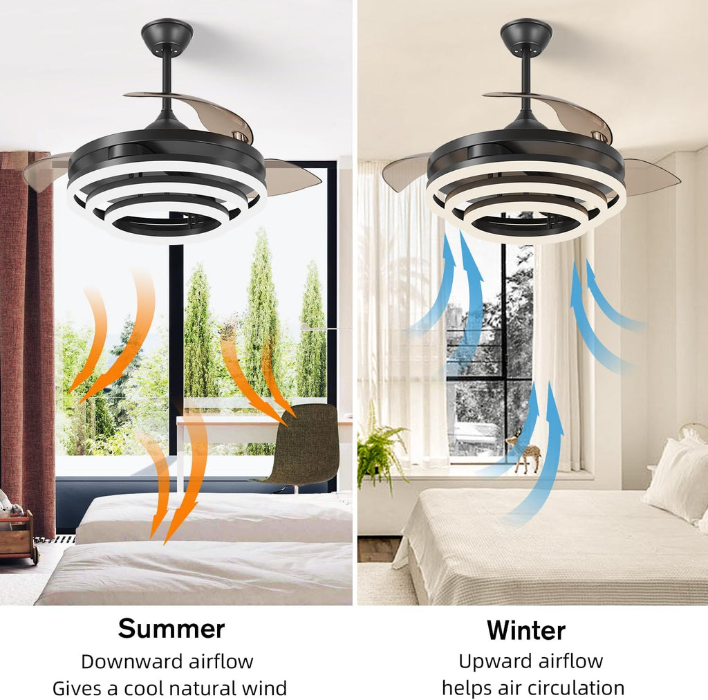 Black Retractable Ceiling Fan With Lights