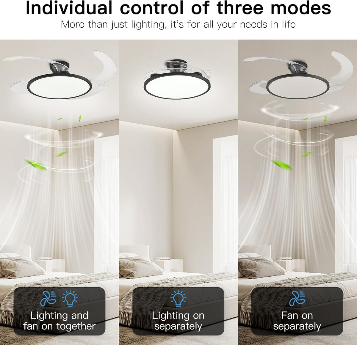 Black Retractable Ceiling Fan With Lights