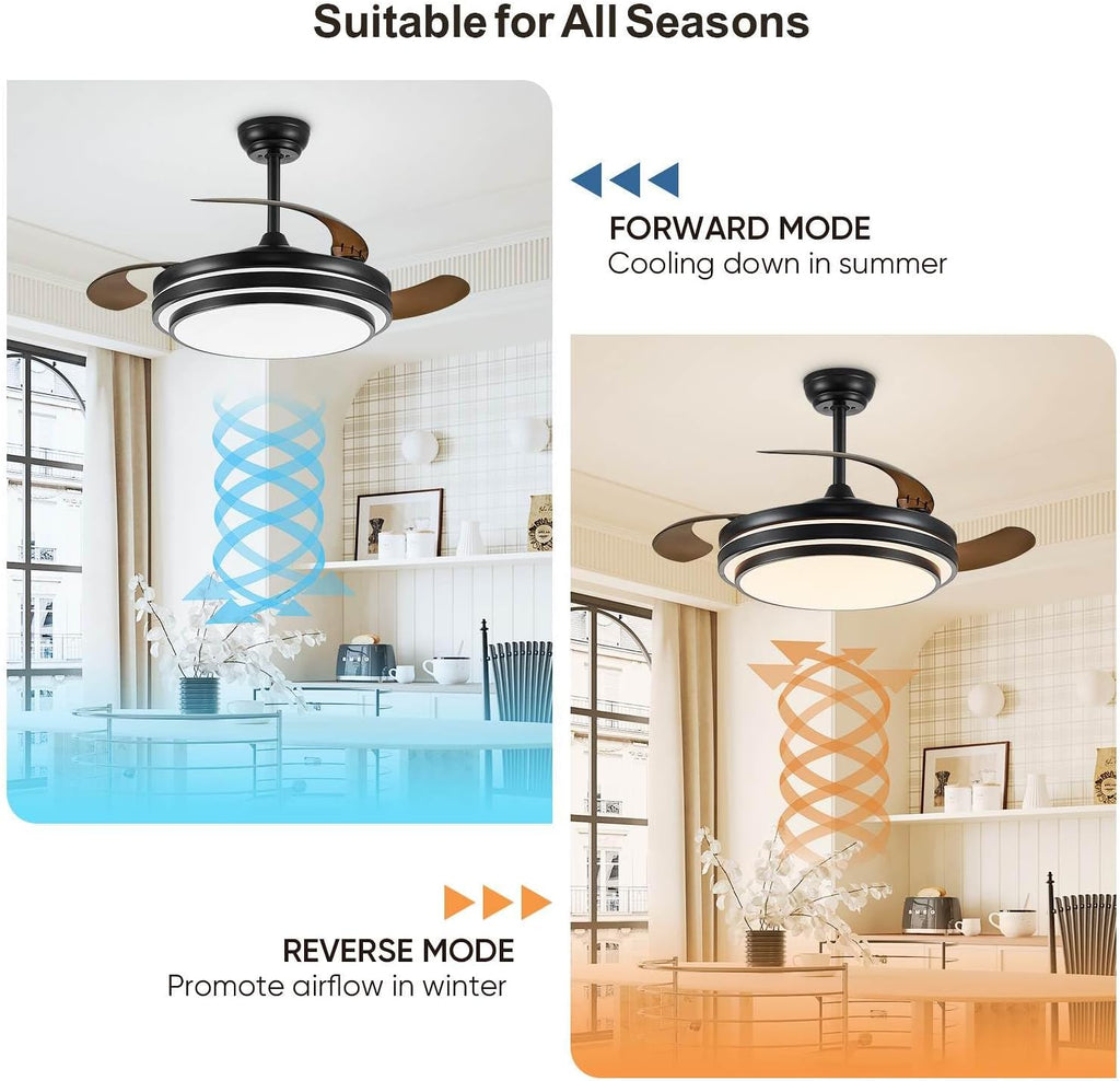 Black Retractable Ceiling Fan With Lights