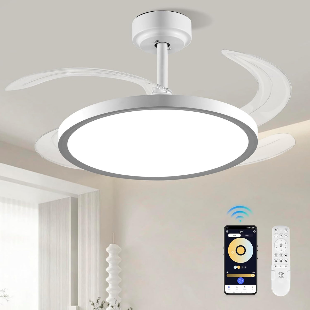 Smart Retractable Ceiling Fan With Lights