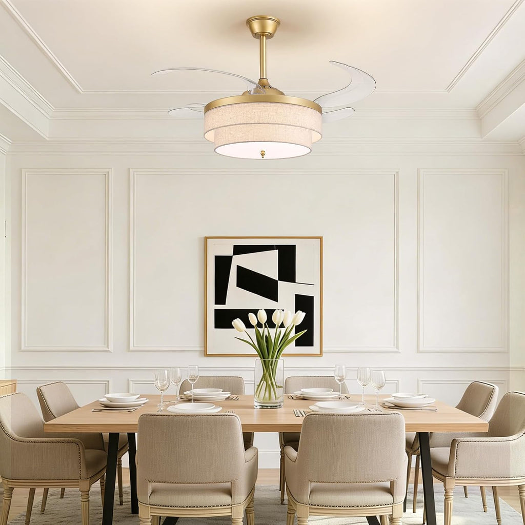 Gold Retractable Ceiling Fan With Lights