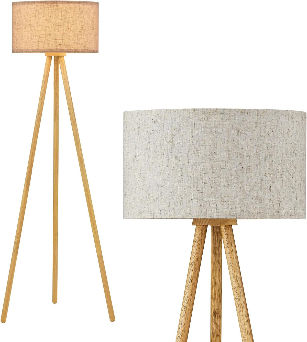 Wood Tripod LED Floor Lamp With Linen Shade