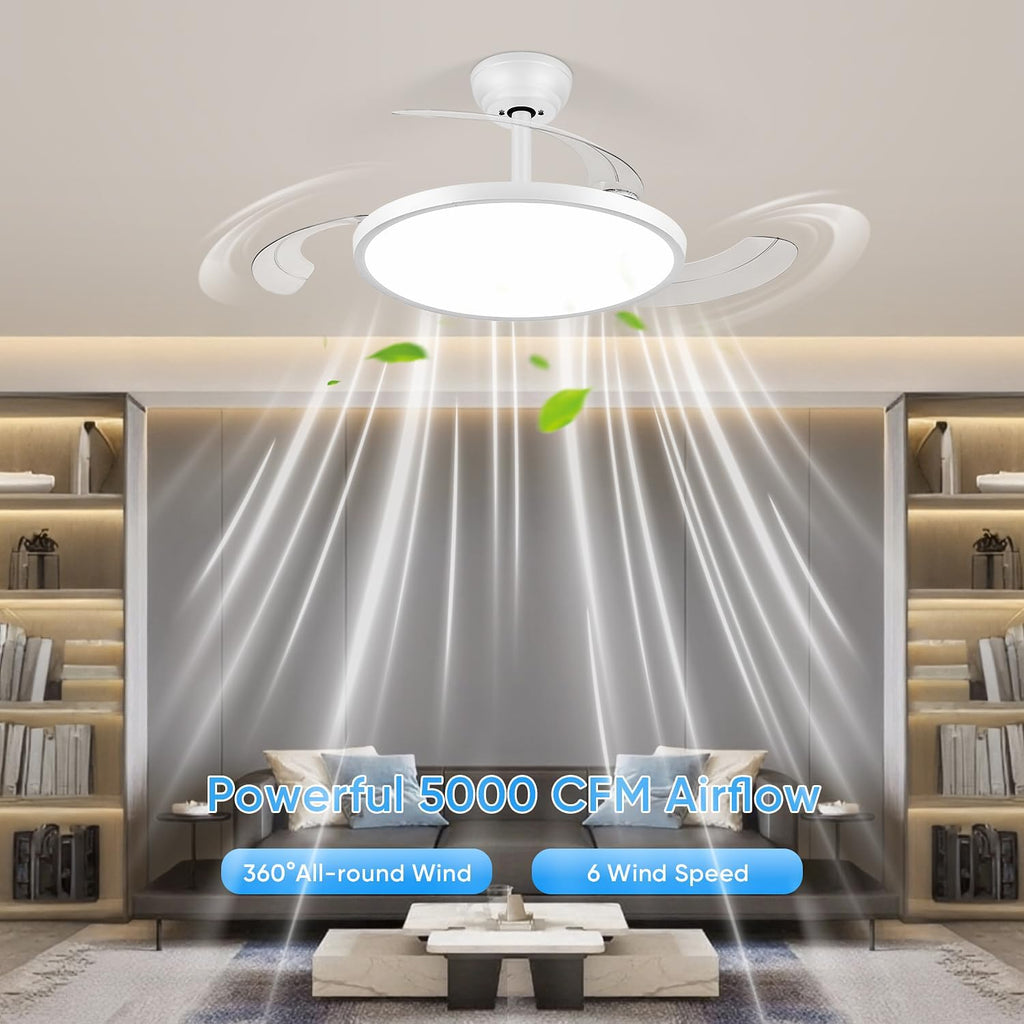 White Retractable Ceiling Fan With Light
