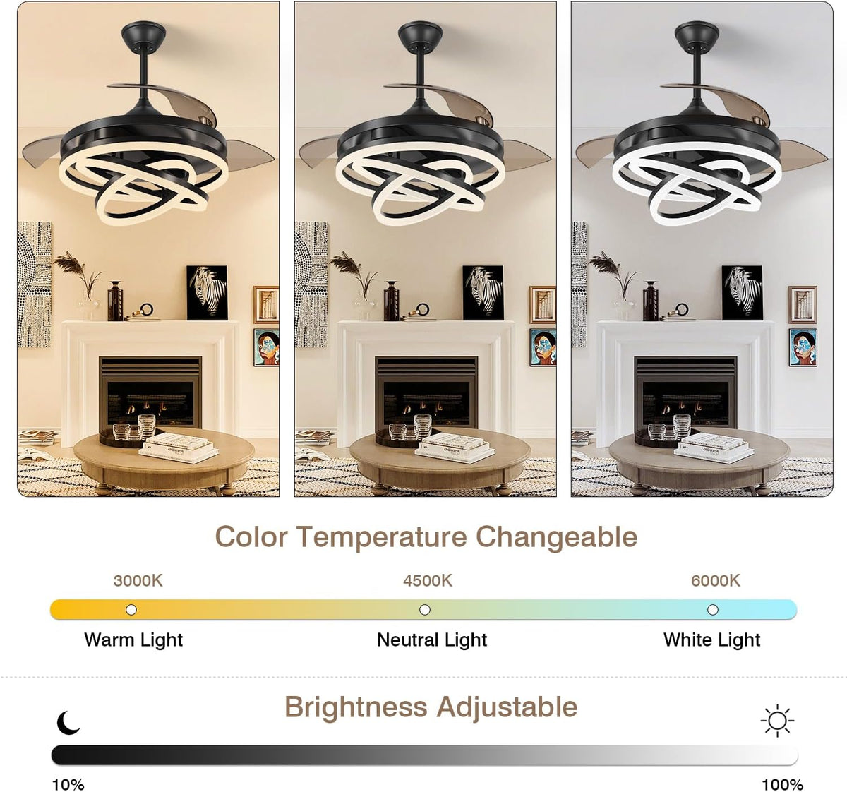 Black Retractable Ceiling Fan With Lights