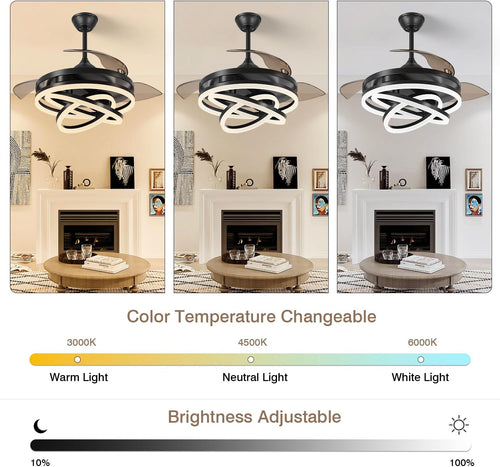 Black Retractable Ceiling Fan With Lights