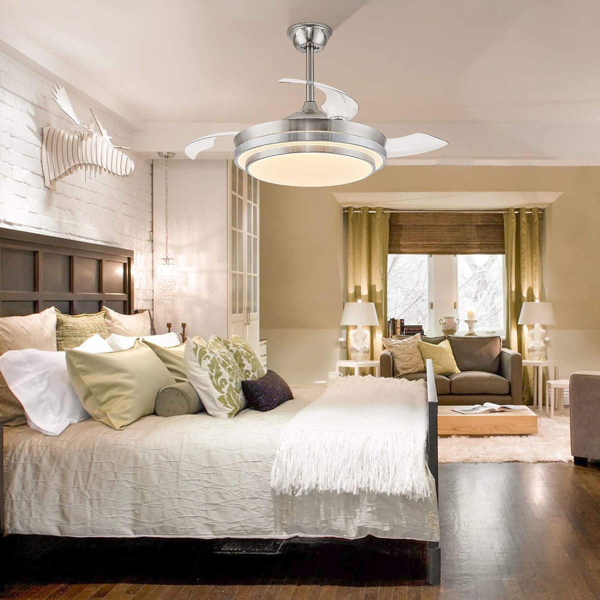 Retractable Ceiling Fan With Light Remote