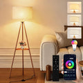 Mid‑Century Tripod Floor Lamp With Shelf Remote‑Controlled