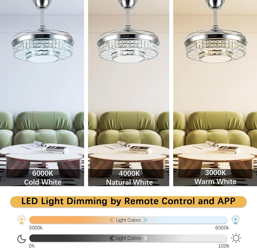 Crystal Retractable Ceiling Fan With Lights