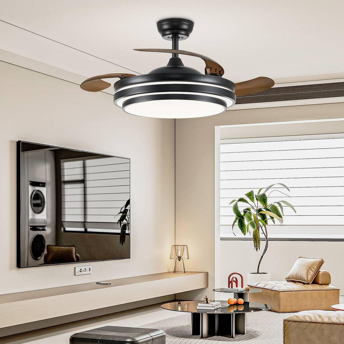 Black Retractable Ceiling Fan With Lights