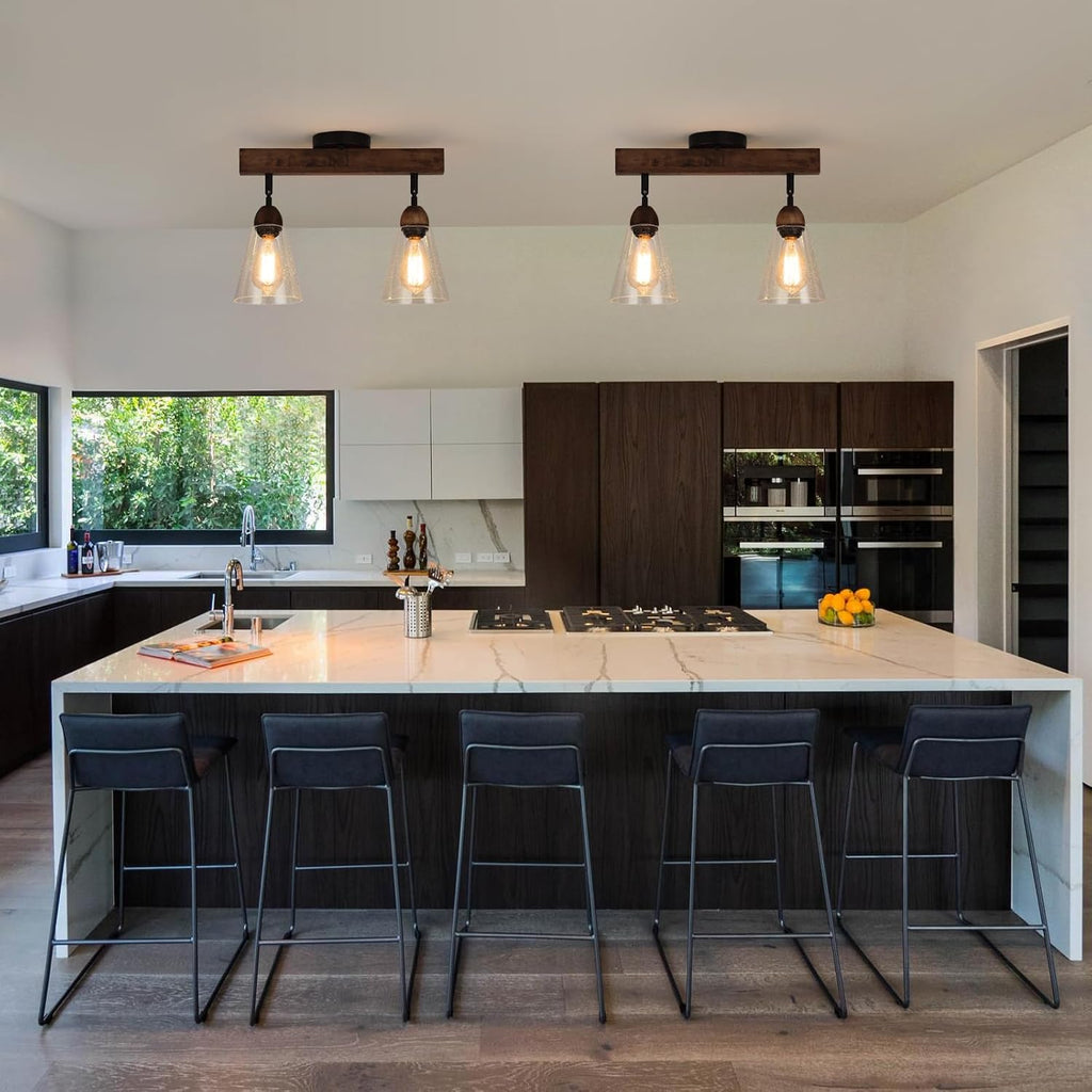 Farmhouse Wood Glass Ceiling Light Fixture