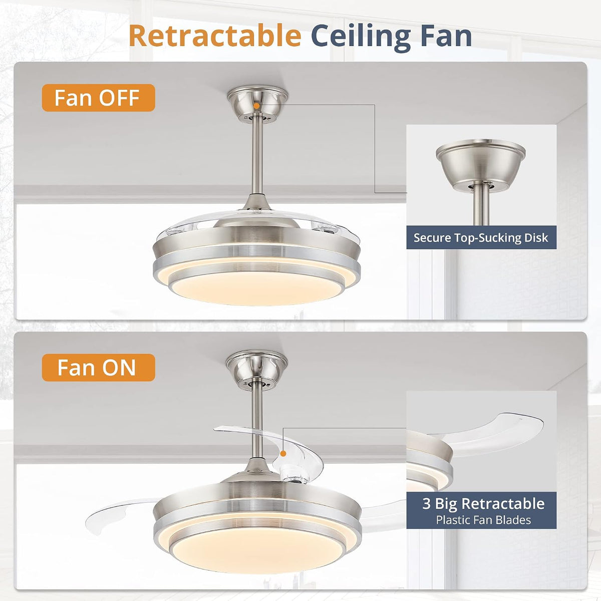 Retractable Ceiling Fan With Light Remote