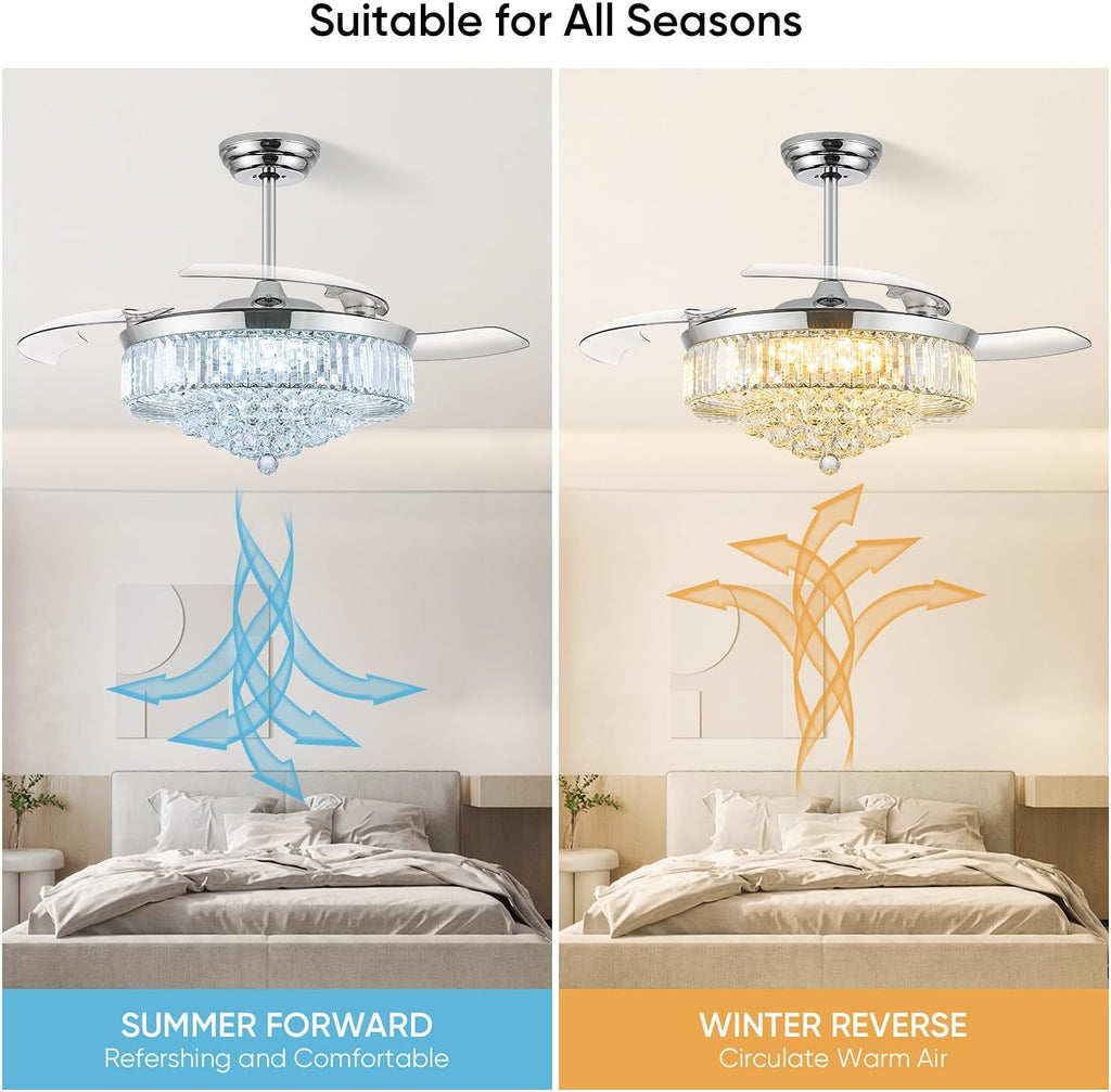 Crystal Retractable Ceiling Fan With Lights