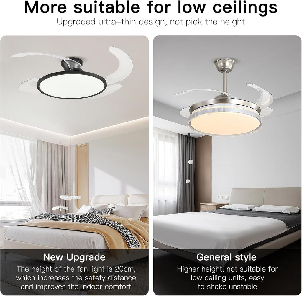 Black Retractable Ceiling Fan With Lights